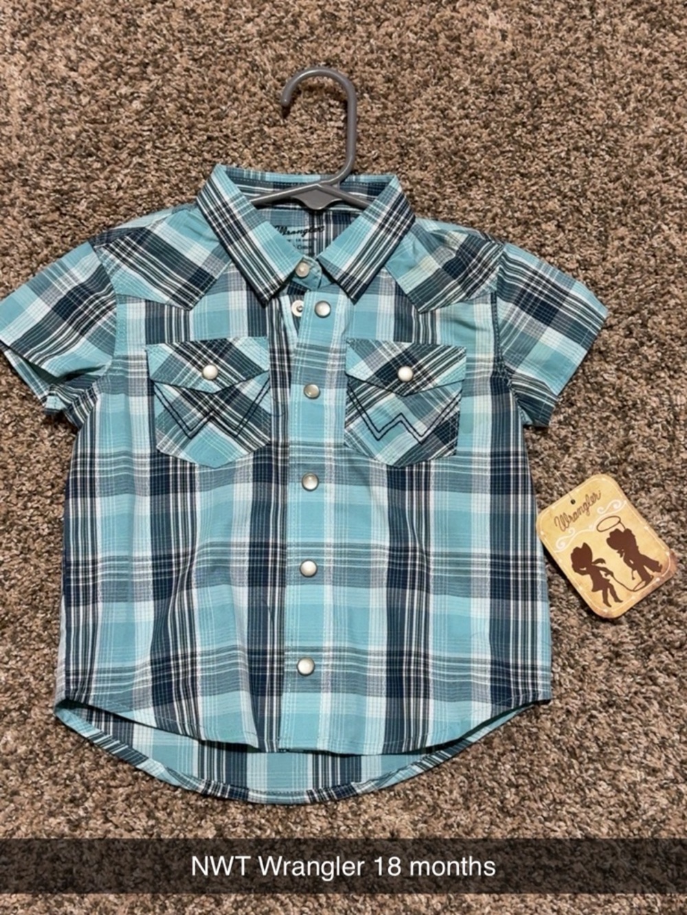 Wrangler Toddler Short-Sleeve Plaid Shirt - Teal & Navy